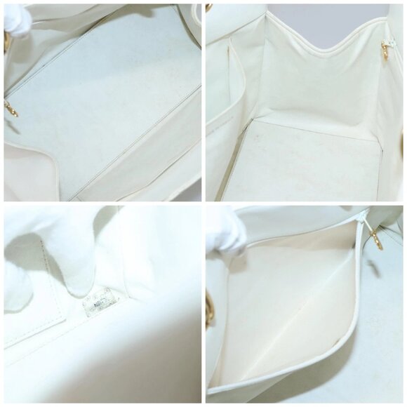 CHANEL COCO Mark Chain Hand Bag Grained Calf Skin White Gold CC Auth gh687 - Picture 15 of 16